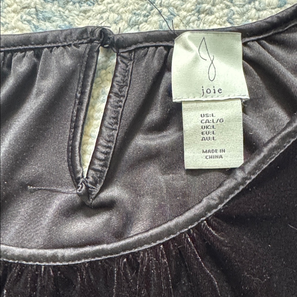 Joie Women Medium Black Velvet Cut Out structured Sleeves Boho Chic Top Blouse L - Picture 4 of 7